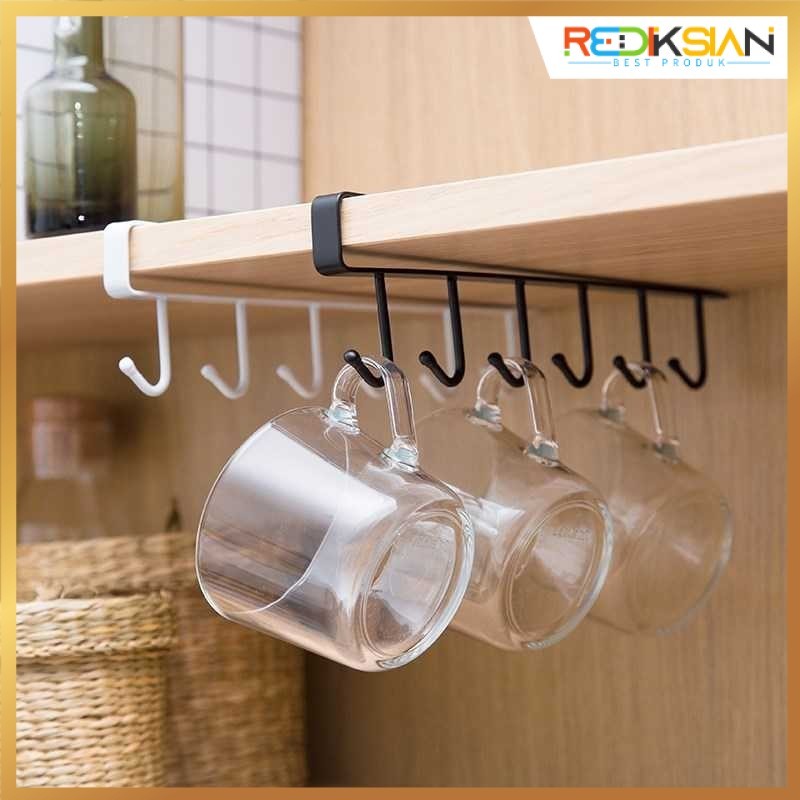 Rak Gantung Lemari Peralatan Dapur 6 Hook Aluminium | Cantolan Serbaguna Rak Dapur Rak Wastafel