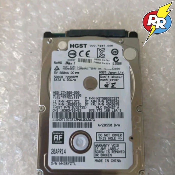 Hdd Hardisk internal Laptop 500 GB Merk HGST model Slim tipis Rpm 7200