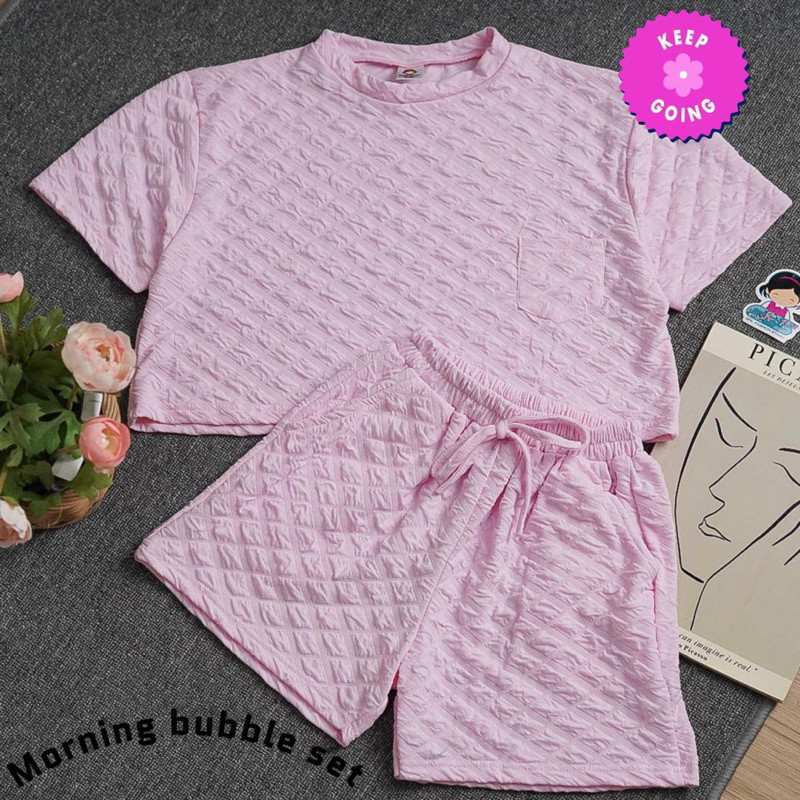W & K - ZFS FASHION WANITA MONA / MORNING BUBBLE SET / Setelan Bubble / One Set Pendek Kekinian / Se