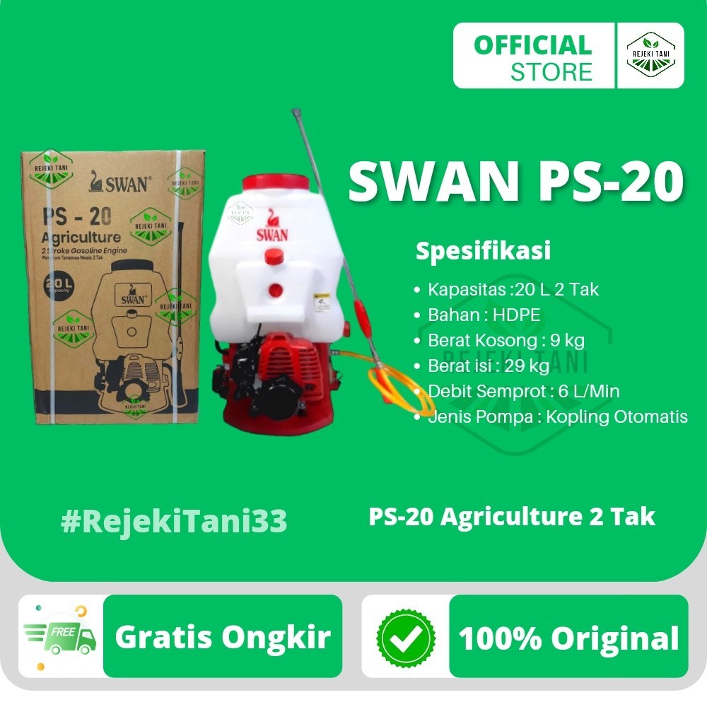 Tangki Power Sprayer Swan PS-20 Agriculture Alat Semprot Hama 20 Liter Mesin 2 Tak