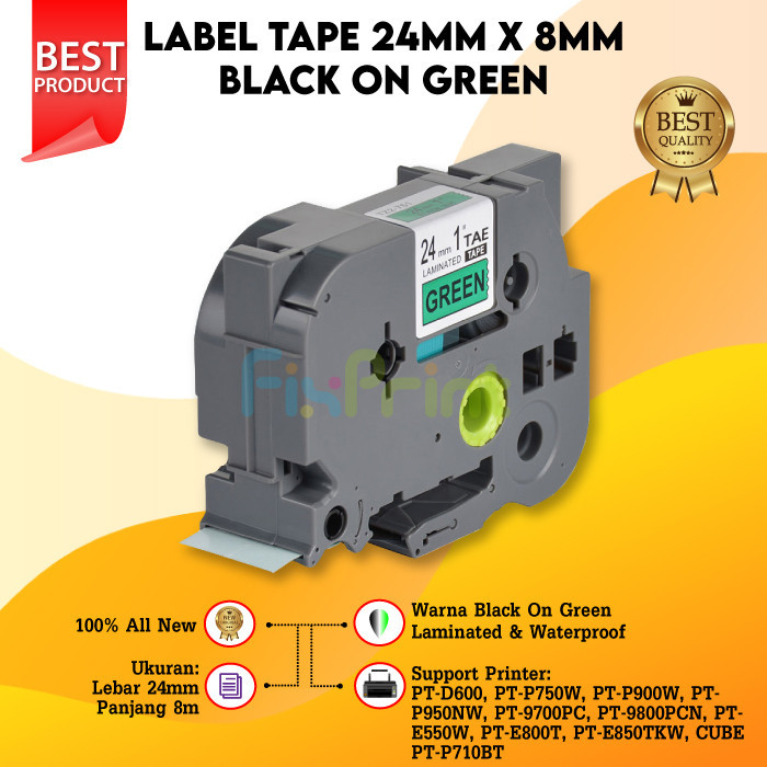 

Label Tape Casette Laminated 24mm Black On Green TZE-751 TZe-751 Compatible