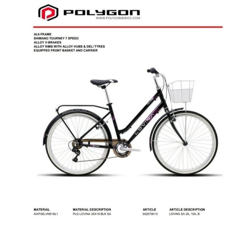 Sepeda mini polygon lovina 26" sepeda keranjang citybike sepeda cewek polygon lovina 26" 7speed