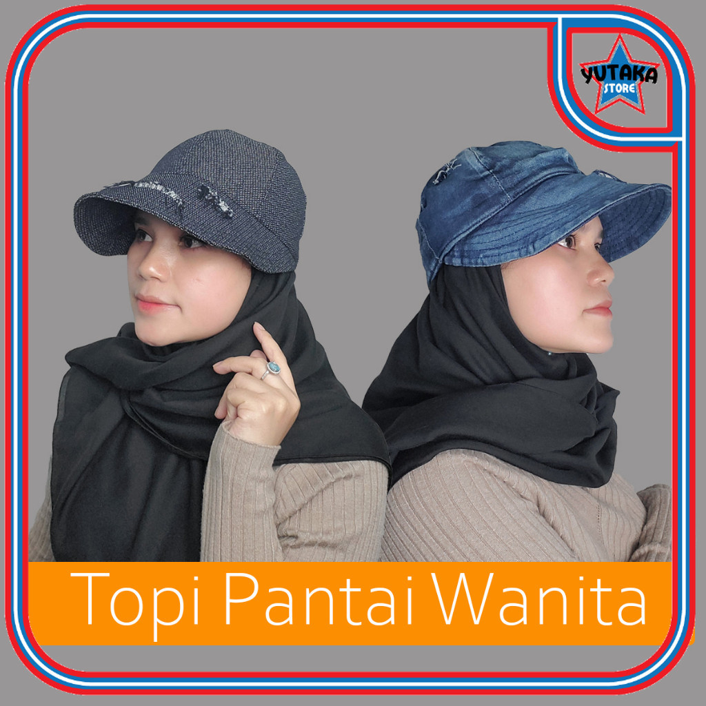 Topi Wanita  Topi Hijab  Ripped Denim  Topi Pantai  Topi Wanita Fashion