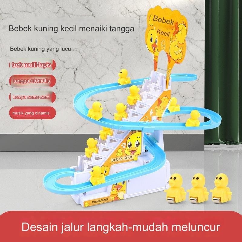 Mainan Bebek Kecil Otomatis untuk Anak-anak, Jalur Pendidikan Anak Bebek Kuning Kecil Memanjat Tangg