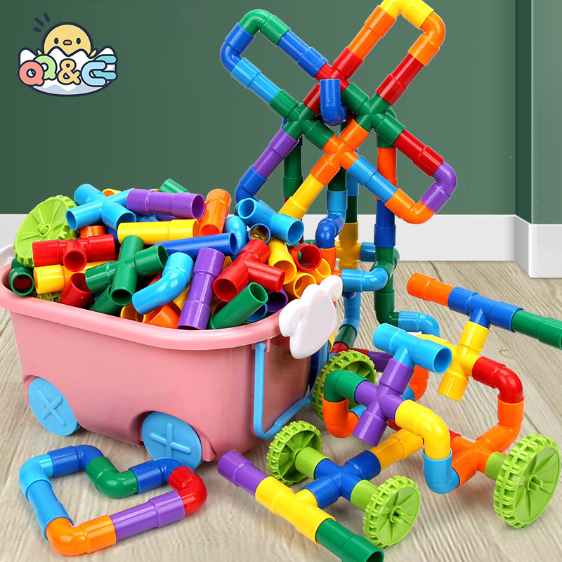 21-144 PCS Pipe Building Block Run Race Bricks 3D Children Diy Assemble and Insert Toys with Blocks 