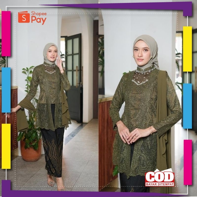 KAIN LEMBUT HALUS ADEM TEBAL / KEBAYA KIRANA OLIVE | KEBAYA BRUKAT ORI | KEBAYA BED | KEBAYA MURAH |