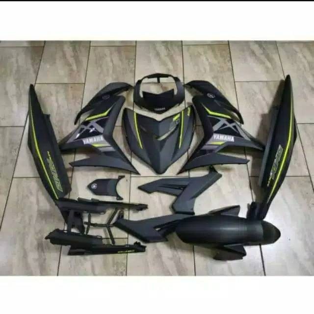 COVER BODY HALUS FULL SET + STRIPING YAMAHA MX KING 150 HITAM DOFF ORIGINAL YAMAHA