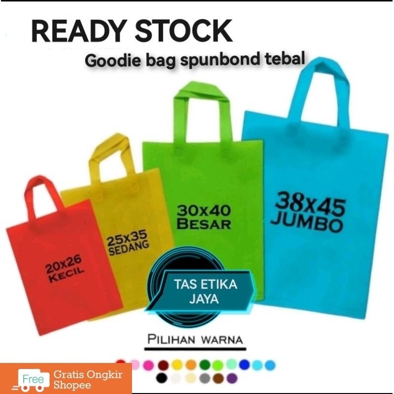 

tas press /tas spunbond Goodie Bag tali uk jumbo/besar/kecil (20x25 , 25x35 , 30x40 , 38x45 ) untuk kantong belanja lipat