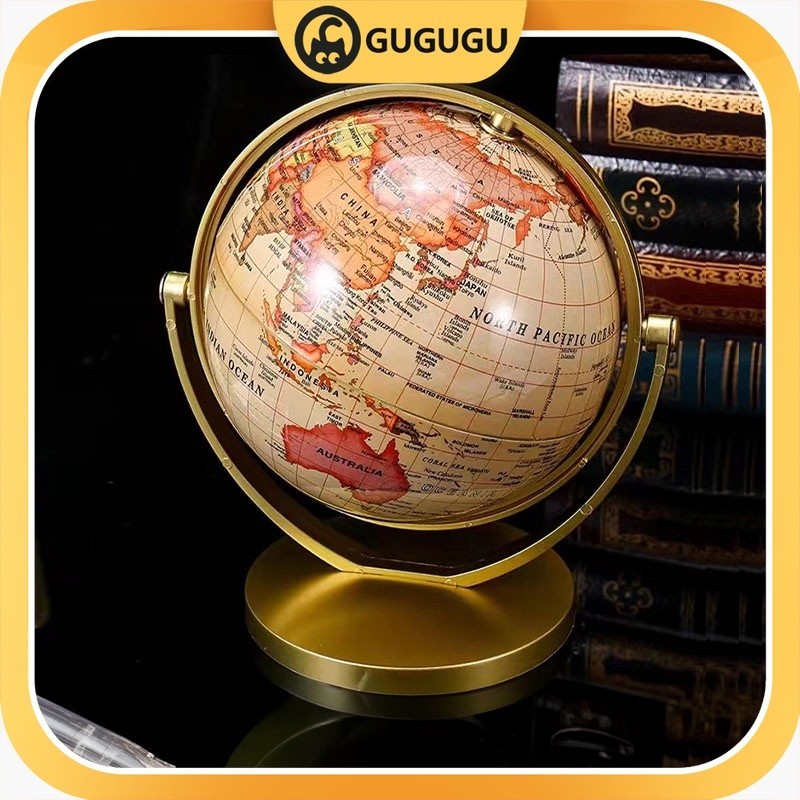 20 Cm/18 Cm- Emas Peta Dunia Dunia 360 ° Berputar dengan Berdiri Sekolah Geografi Perlengkapan Pendi