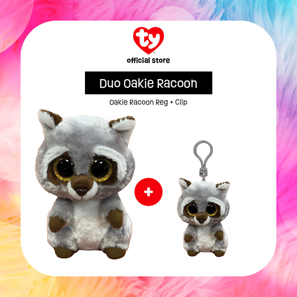 TY Duo Oakie Racoon - Paket Boneka & Gantungan Kunci Bentuk Rakun - Gift Set Giftset Hadiah Kado Nat