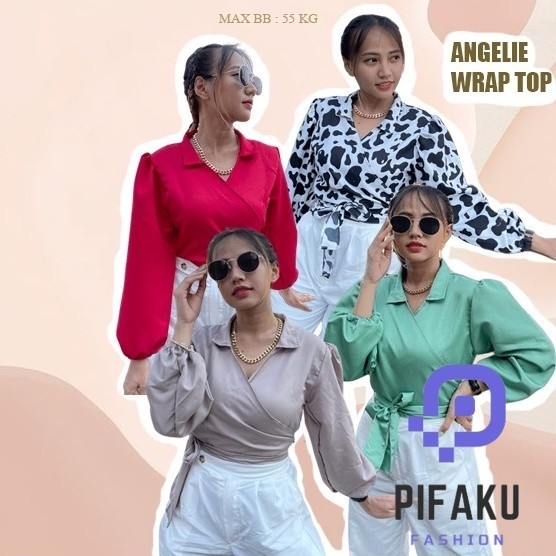 PIFAKU - Angelie Wrap Top / Angel Wrap Top / Loly Top Basic / Kalea wrap top / desita crop wrap blou