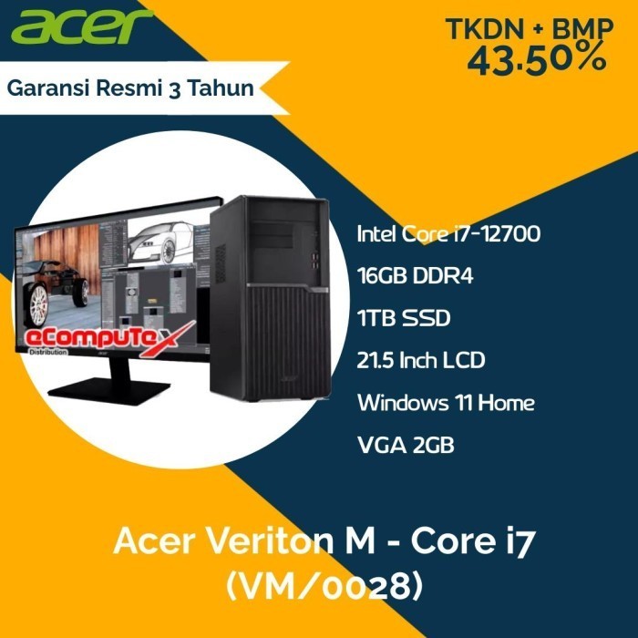 PC Desktop Acer Veriton M - Core i7 (VM/0028) - 16GB 1TB - TKDN RESMI