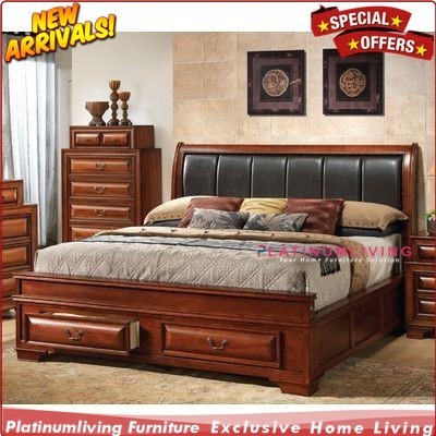 Tempat tidur laci sandaran busa terbaru dipan laci kayu jati  - 120x200 cm