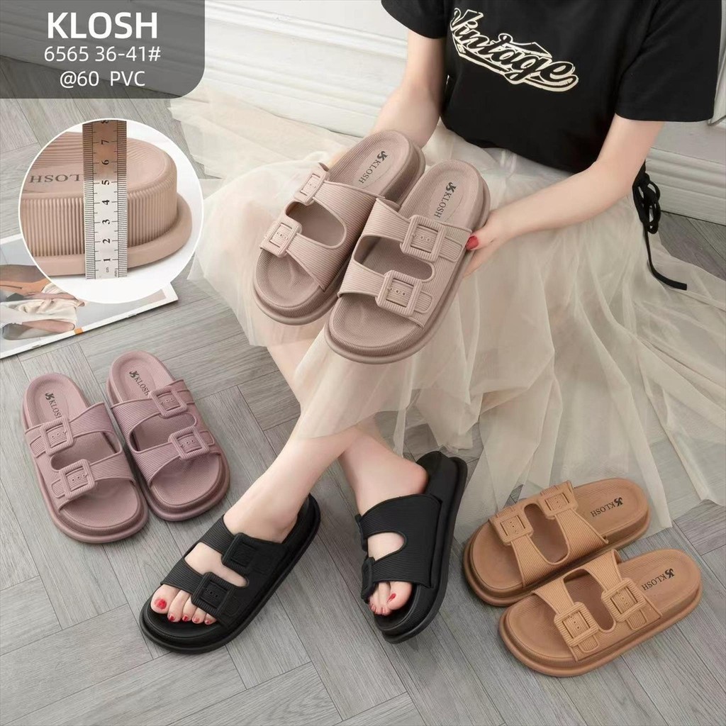 Sandal Jelly Slop Platform Ban 2  motif Gesper Kancing LCR 6565 36-41
