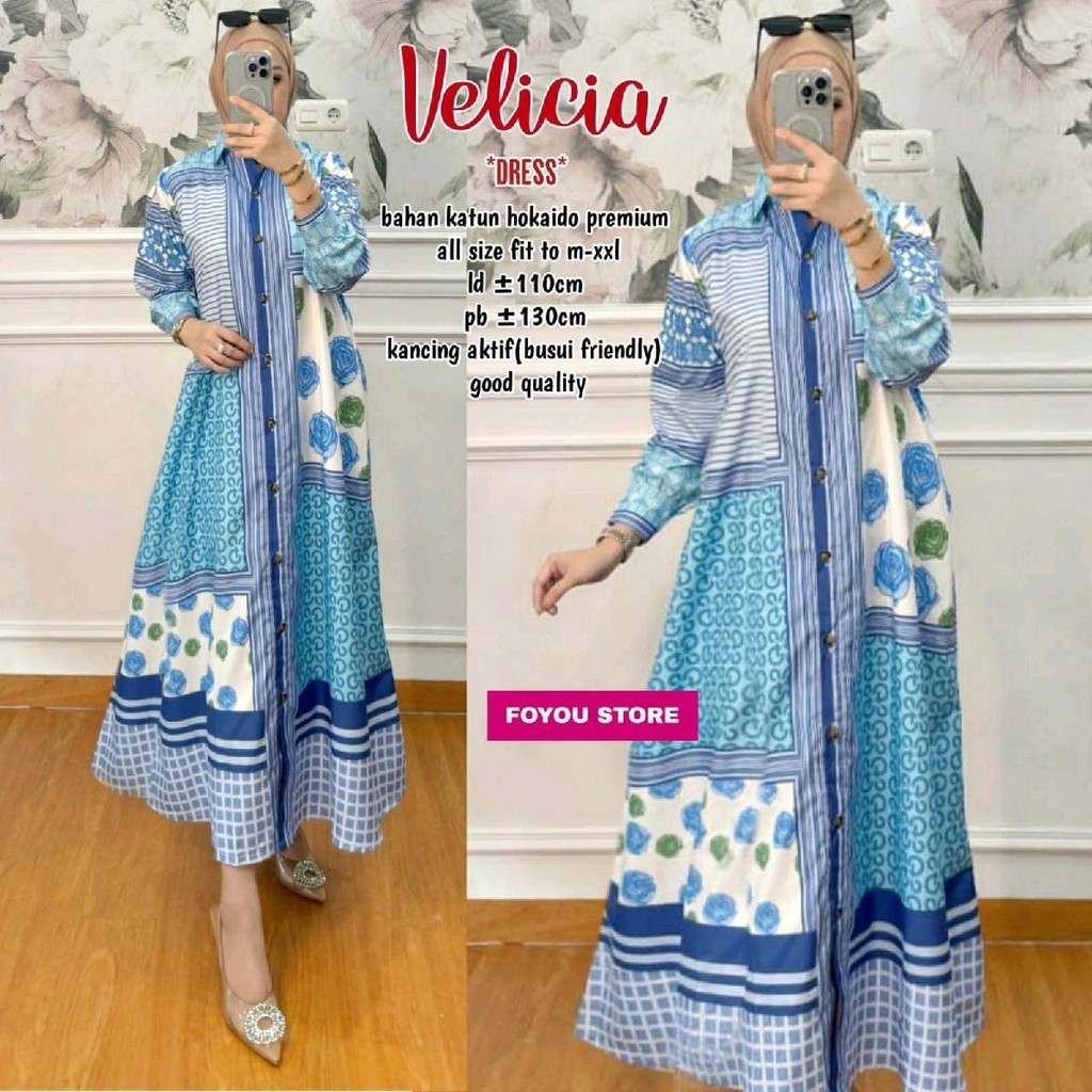 Velicia Maxy Dress Gamis Import Motif Abstrak Busui Full Kancing