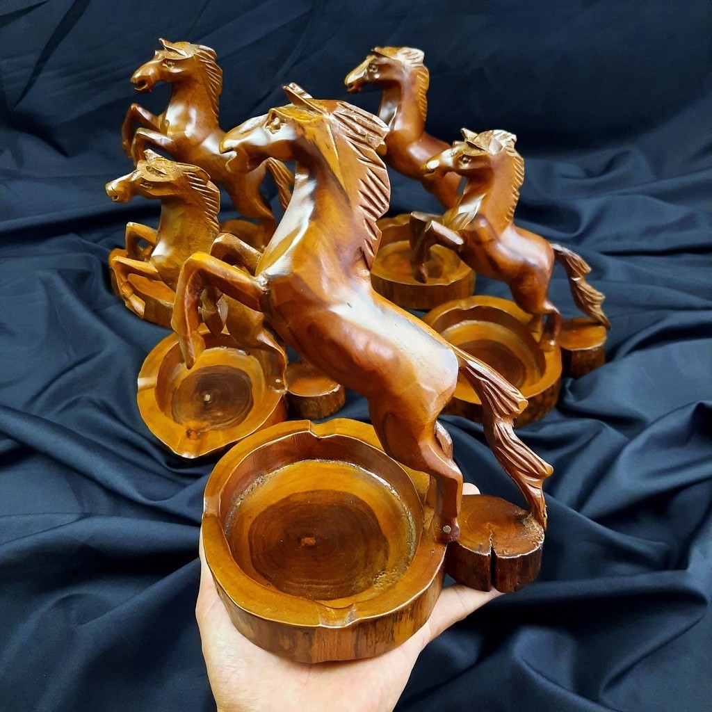 Asbak Model Miniatur Kuda Ukir Pahat Kayu Jati Asli Tua Unik