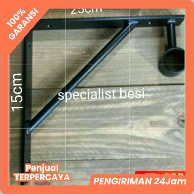 Rak Besi Bracket Siku Dinding / Braket Hambalan Papan Lubang Pipa / Breket Gantungan Baju 20 - 40 CM