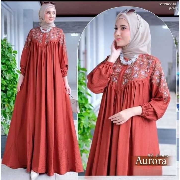 COD Aurora Dress Crincle Mix Bordir Premium // Shera Dress Ceruty Babydoll // Gamis Jumbo Murah LD 1