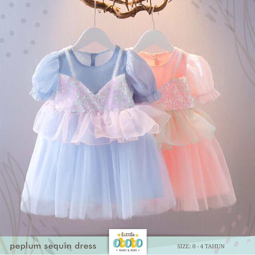 READY [COD] 0-3th Dress Anak import  PEPLUM SEQUIN DRESS GAUN KOREA - Baju Baby Bayi Anak Gaun Tile 
