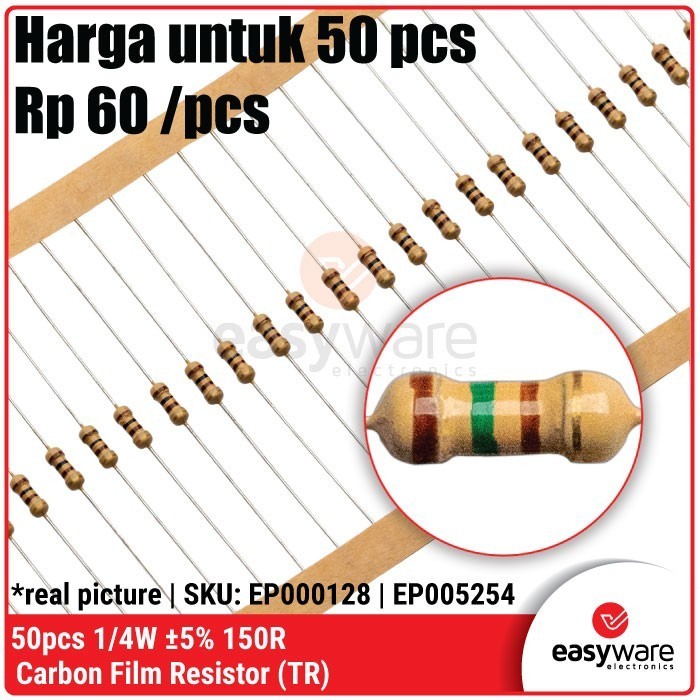 DS99 50pcs Resistor 150 Ohm 1/4W 5% Carbon Resistor 150R 0.25W 0.25 Watt Resistor 5%