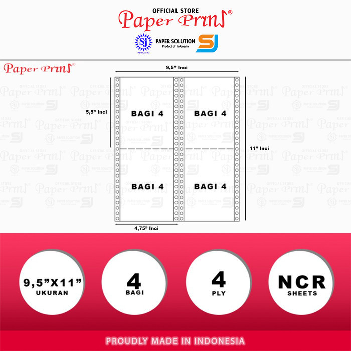 

✨BISA COD✨ -Paperpryns Kertas Continuous Form 4PLY NCR DPH 9,5"/2 x 11"/2 (Bagi 4)