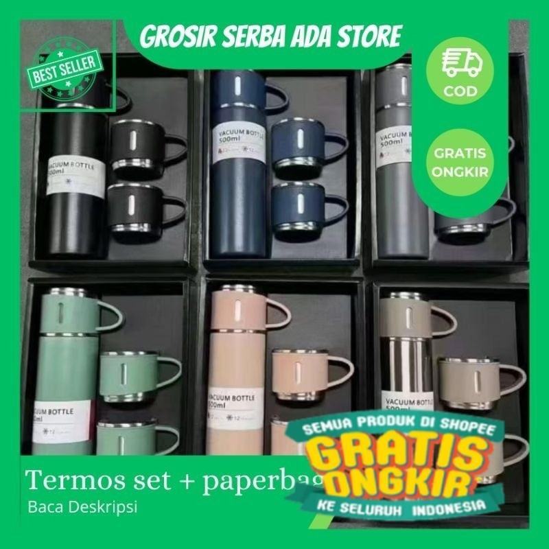 termos set / isi 1 termos 2 cangkir stainless dan box / hampers souvenir / hampers / termos sultan/ 