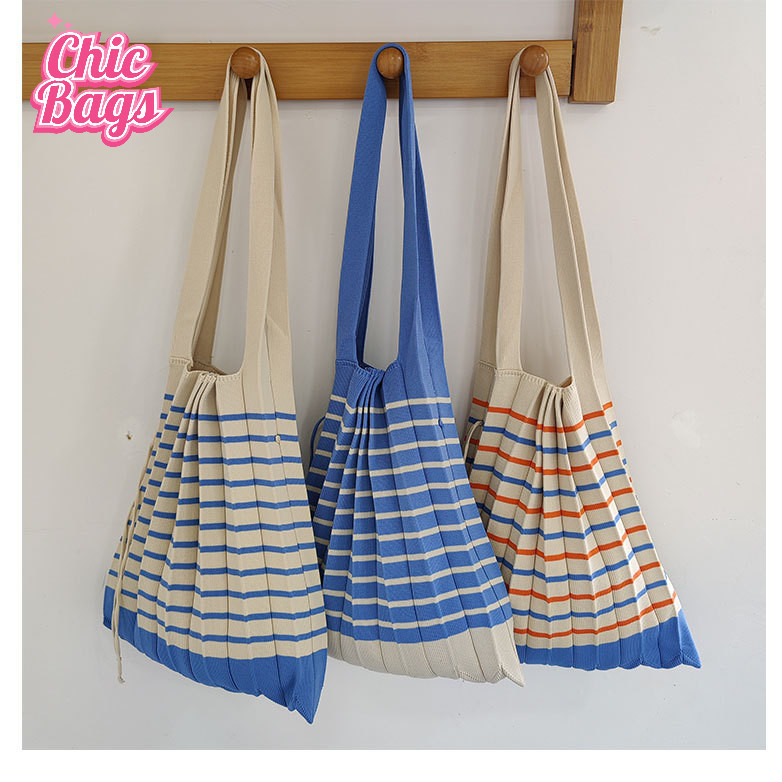 Chicbags-[READY]Hadiah Lebaran Tas Pleats korea jinjing Pleats Stripe Korean Hand Bag Pleats Mama Sh