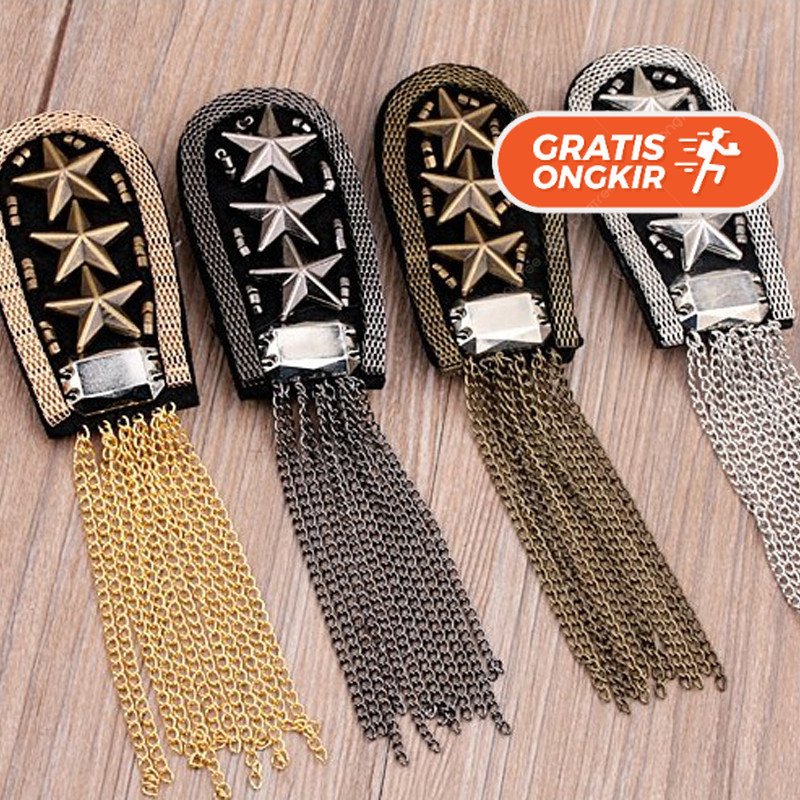 Terlaris ~2pcs Evolet Tanda Pangkat Aksen Rivet + Rumbai / Epaulet Tanda Pangkat Rumbai Rivet Tanda 