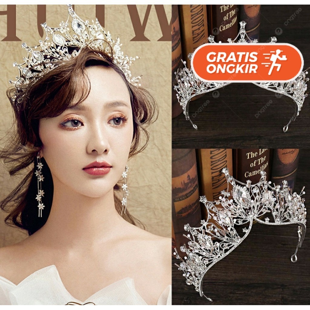 Terlaris ~Flores Crown - Mahkota Rias Pernikahan Kristal Aksesori Rambut Pengantin Bros Premium Bros