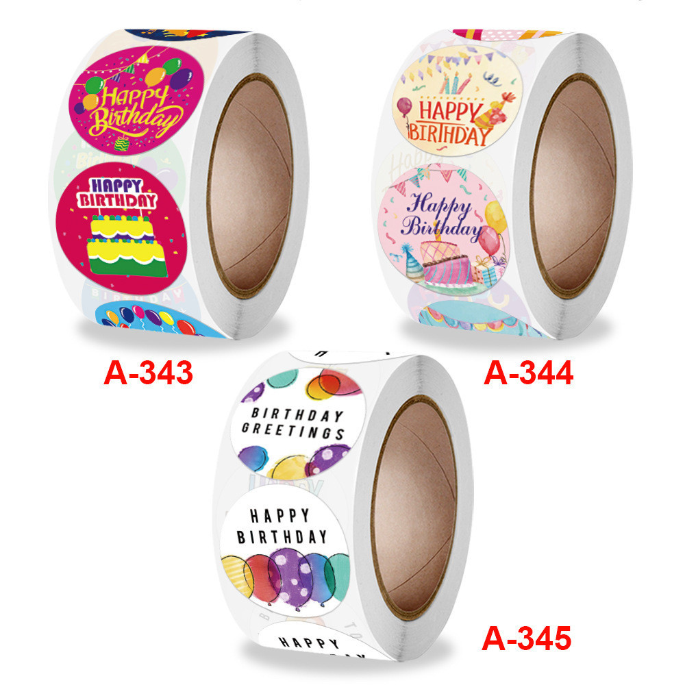 

STIKER LABEL EMOJI STICKER ROLL LABEL BOX HAMPERS DIARY TUMBLER MOTIF TULISAN HAPPY BIRTHDAY