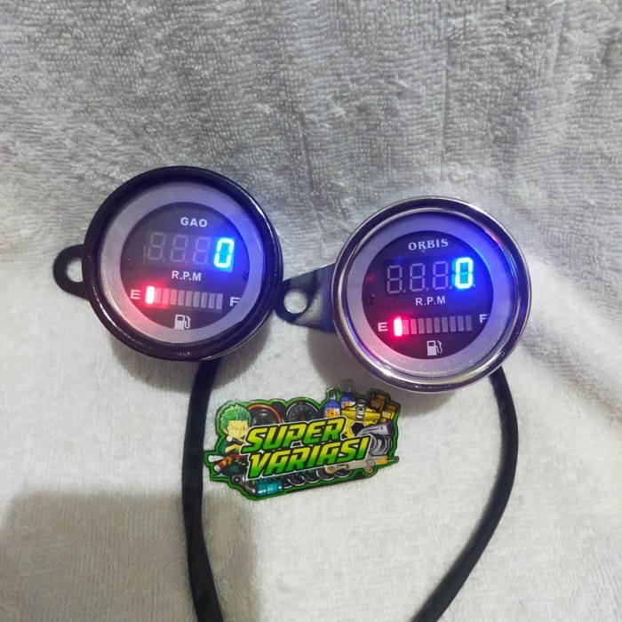 TACHOMETER RPM DIGITAL PLUS FUEL AMPERE BENSIN MOTOR MOBIL - bodi hitam -RCHD89