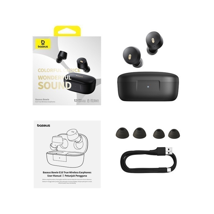 TERBARU Baseus Bowie E18 TWS True Wireless Earbuds Headset Bluetooth 5.3 - Hitam