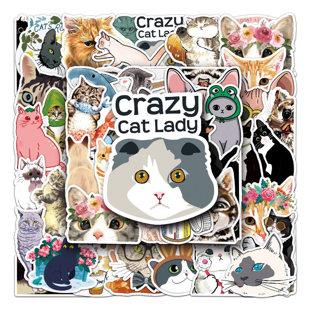 

Sticker Pack vinyl isi 50 pcs | anti air varian CUTE CAT| glossy matte | laptop helm tumbl koper Stiker