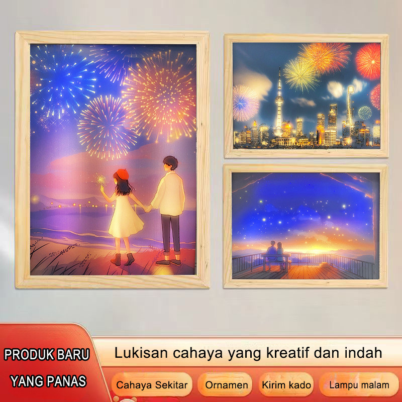 Cahaya bingkai foto Lampu LED 3 warna Lukisan cahaya penyembuhan - Lukisan lampu LED kreatif - Lukis