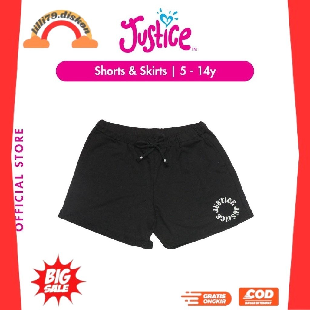 BEST SELLER ~Justice Roll Cuff Midi Short - Celana Pendek Anak Perempuan(Hitam) -PROMO--
