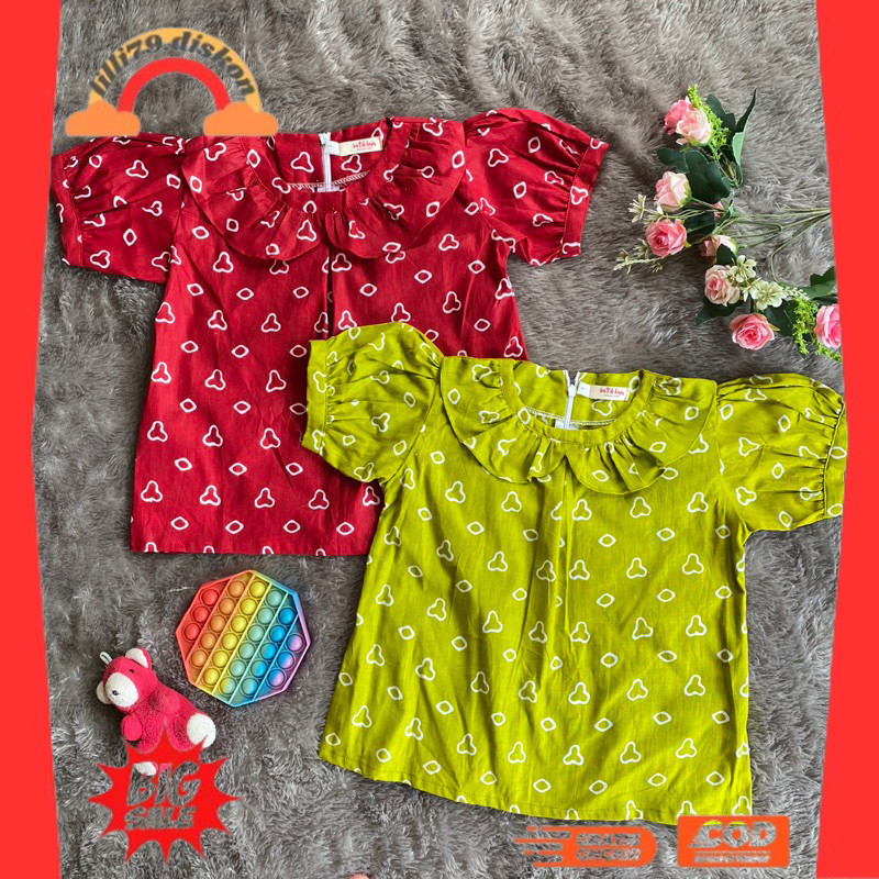 BEST SELLER ~ATASAN BLUS ANAK BATIK JUMPUTAN LIME DAN MERAH BIRU NAVY LILAC UNGU BAHAN KATUN HARGA M
