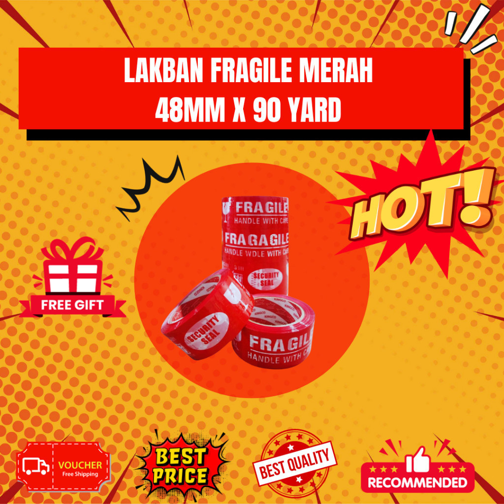 

OPP ISOLASI SELOTIP LAKBAN KINGCO FRAGILE MERAH PUTIH 48mm x 90 yard