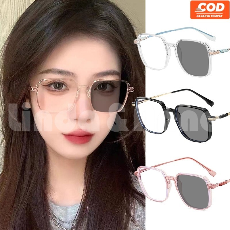 [COD] Kacamata Photocromic Wanita Lensa Kotak Desain Terbaru Frame & Lensa Fotokromik Sunglasses Kac