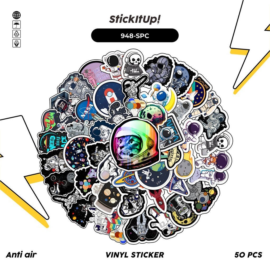 

COD✨ 100 Pcs Stiker Pack Spaceman/Astronot V2 Lucu Aesthetic Vynil Waterproof untuk Freebies Sticker Buku Journal Casing HP Laptop