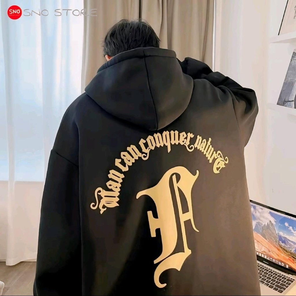 Hoodie Korean style Logo F " MAN CAN CONCUER NATURF" Oversize (S-6XL) JAKET DISTRO SNO STORE Sablon/