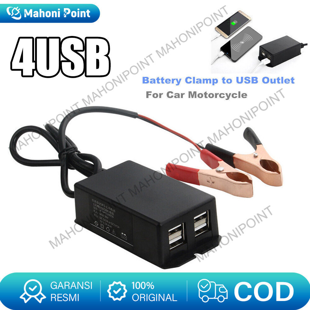 Charger Aki di Motor - 4 USB Sambungan Charger HP ke Aki Motor - Casan HP di Motor - Charger Motor