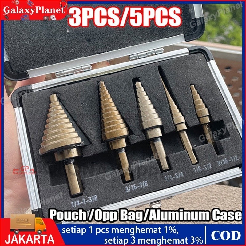 3pcs/5pcs/6pcs mata bor pagoda set Baja Besi Isi 5 Pcs Alat Pertukangan Spiral Drill Step Down Titan