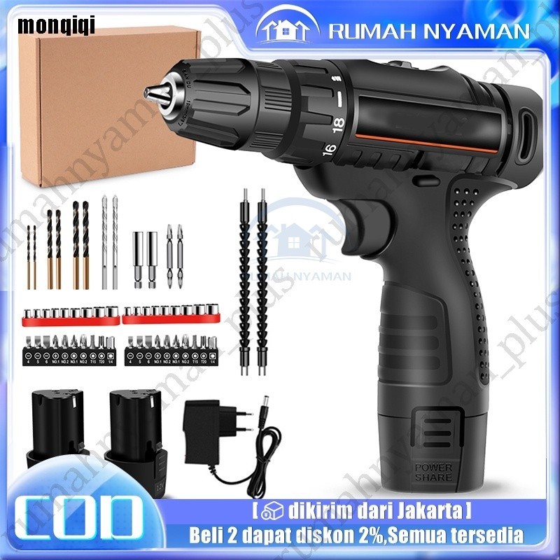 Mesin Bor Cordless/Bor Baterai/ Bor Listrik/Beton Besi Kayu Dengan Box Set Pilihan Bor Tanpa Kabel
