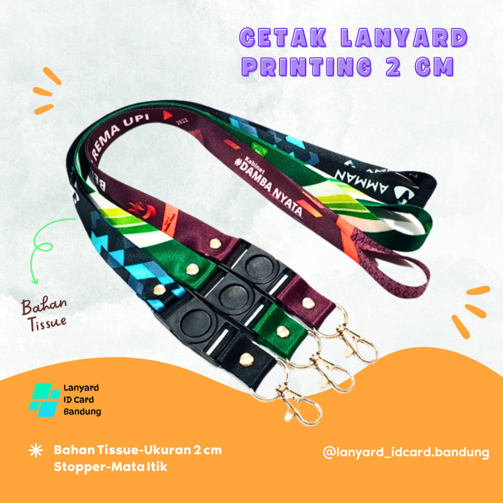 

Tali Lanyard Sublim Print Custom Desain Press 1 atau 2 Sisi Gantungan Name Tag Id Card Premium 2cm