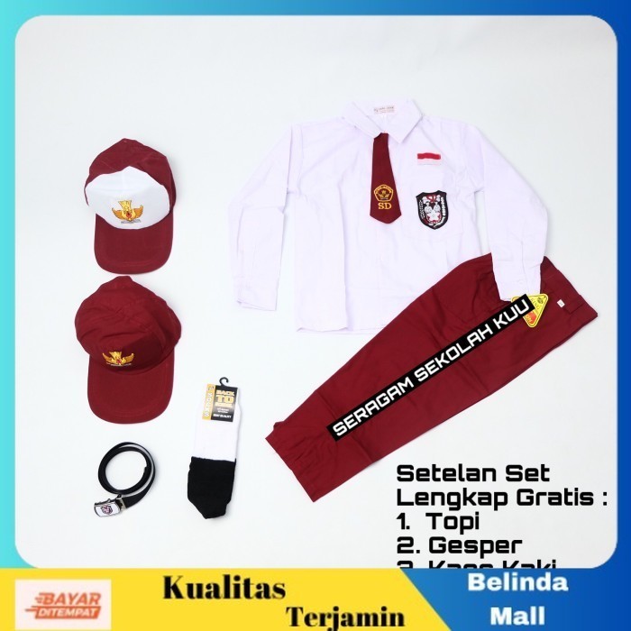 

⭐COD⭐ DISKON Setelan Super Lengkap Seragam Sekolah SD Panjang Cowok Topi Merah, KELAS 1