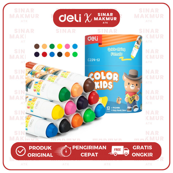 

Children Gel Crayon/Krayon Gel Anak 12 Warna Color Kids Deli EC224-12 (Tabung)