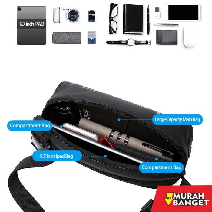 tas selempang pria kekinian SL095 - CHEST BAG WATERPROOF TAS SELEMPANG DISTRO PRIA SLING BAG - BLACK