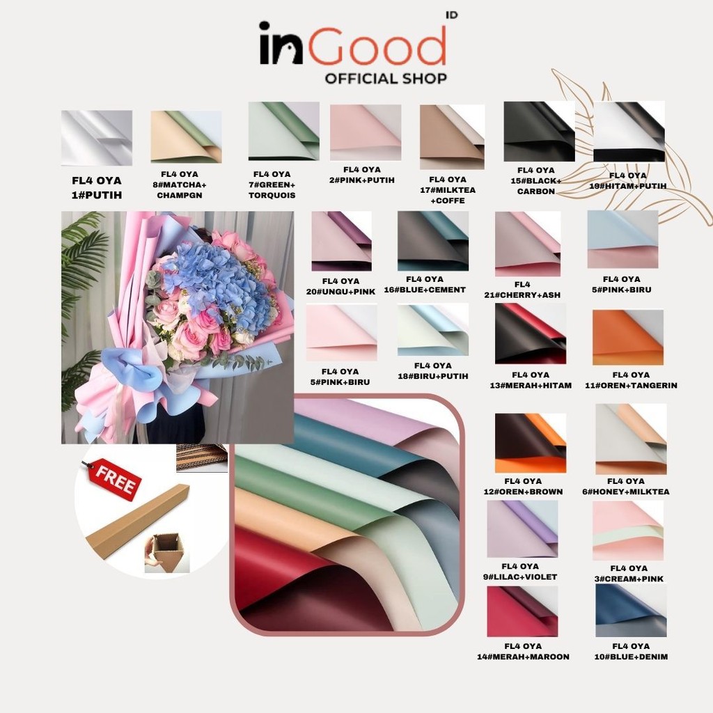 

IN GOOD - (5 LEMBAR) - FL4 OYA SMALL 38.5*45CM Kertas Bunga Buket Dua Warna Bi Color/Kertas Buket Florist Cellophane