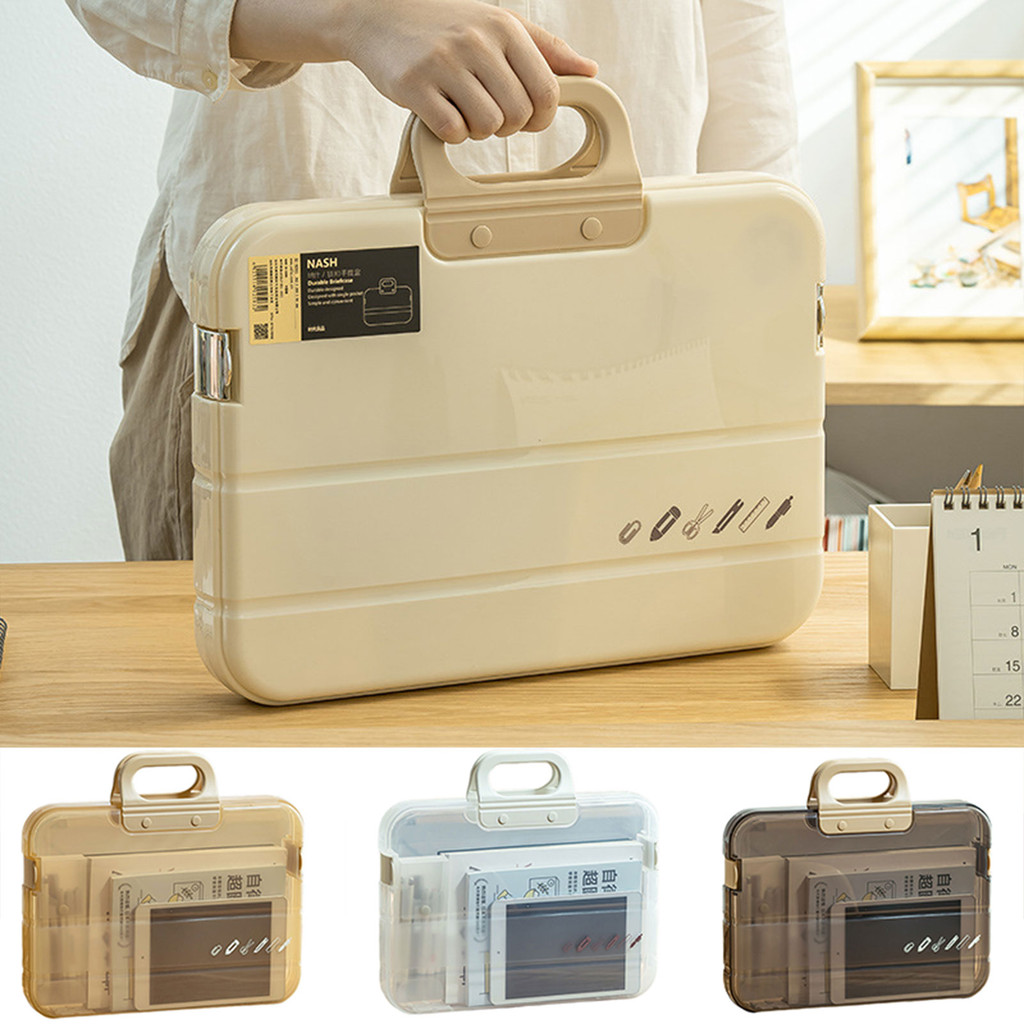 

A4 Plastic File Folder With Lock Handle Portable Box File Waterproof Filing Supplies Pencil Case Multi-Purpose Document Bag