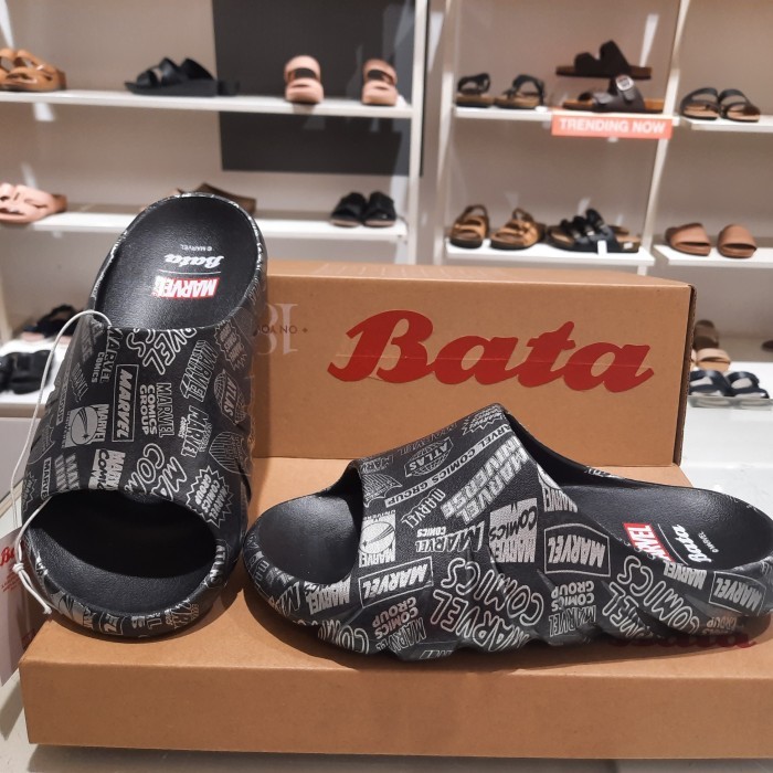 Bata marvel sandal slop unisex karet ringan ginal - Hitam, 40